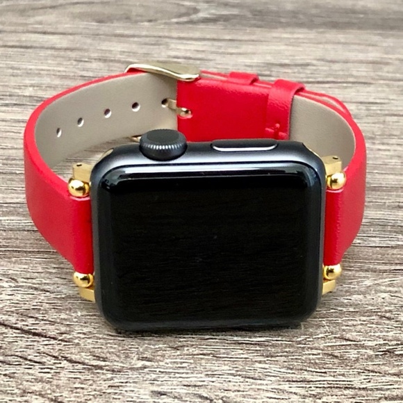 Simeon D Accessories - Red & Gold Vegan Leather Strap Apple iWatch Band
